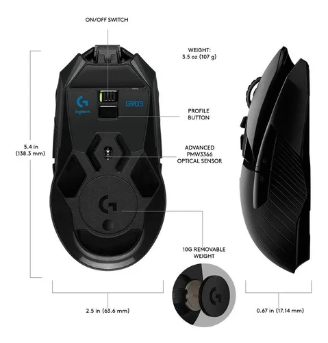 Mouse Gamer : Logitech G903 Lightspeed Sensor Pmw336 (fwwv)