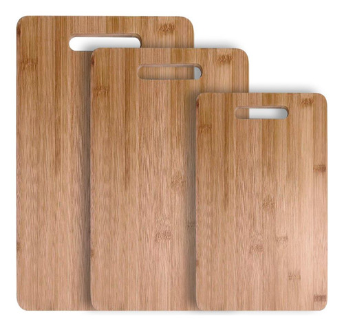 3 Tablas De Madera Bambu P/ Asado Picar Con Pasa Mano Agarre Color Marrón Liso Con Agarre