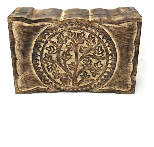 Vrinda® Wooden Hand Carved Tree Of Life Box 9 Inch X 6 Inc.