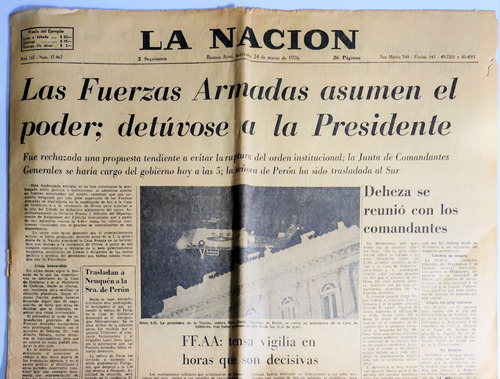 Golpe De Estado, Diario La Nación 24 Marzo 1976. Perón.