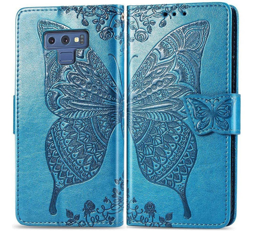 Funda Azul Tipo Billetera Para Galaxy Note 9 Diseno Marip...