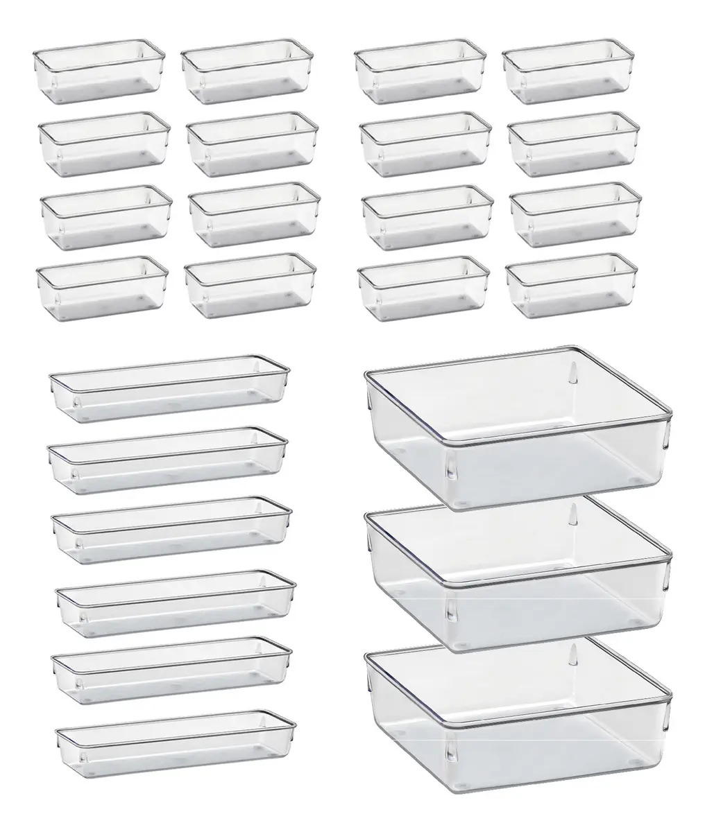 Kit 25 Organizador Modular Multiuso Acrilico Rebirth Cor Cristal