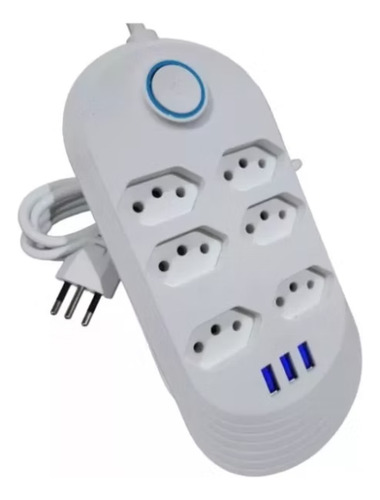 Extensão Régua Elétrica 2 Metros 10a Bivolt 6 Tomadas 3 Usb Branco