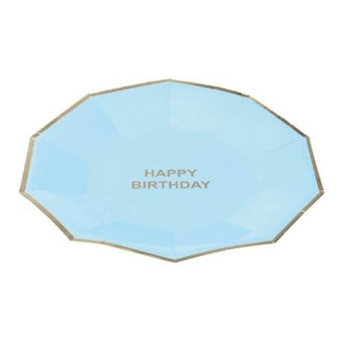 Prato Papel Bio Happy Birthday Azul Bebe - Pct 10 Unidades