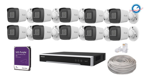 Kit 10 Camaras Ip 4 Mpx Nvr 16 Ch 8mpx Poe 2 Tb Hilook Cctv