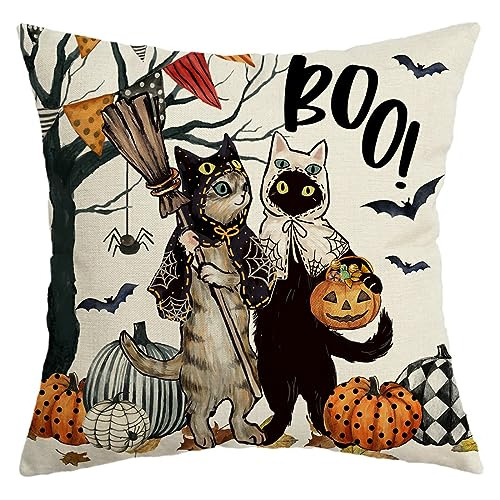 Aacors Halloween Pillow Cover 12x20 Inch Pumpkin Cat Gyjw3