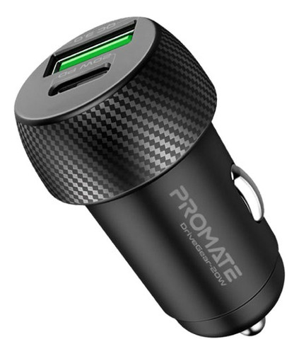 Promate Drivegear-20w Cargador Mini P/auto Usb/usb-c Negro