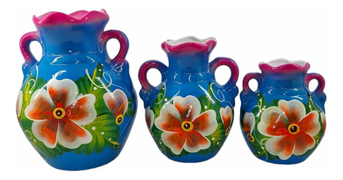 3 Jarrones De Ceramica Decorativos Para Pared Hogar 21 Cm