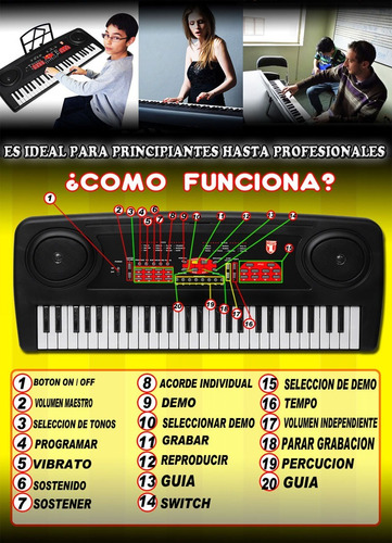 Teclado Profesional Musical Con Regalos Fabulosos By Kaiser