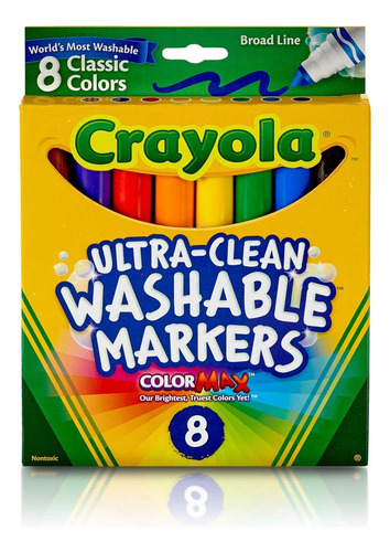 Rotuladores Lavables Ultralimpios Crayola, Línea Ancha, 8 Un