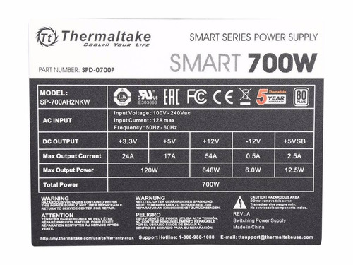 Fuente De Alimentación Thermaltake 700w Reales 80 Plus White