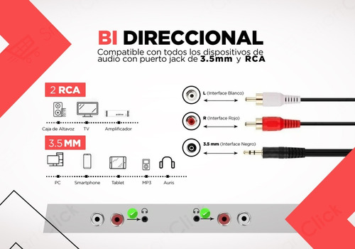 Imagen 2 de 10 de Cable Rca Miniplug Audio Auxiliar Macho 3,5 Mm 1.5 Mts 2x1
