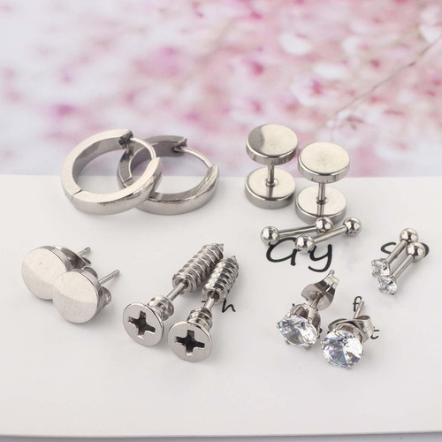 2 Juego De Aretes De Tuerca De 14 Piezas Juego Plata De 8 Mm