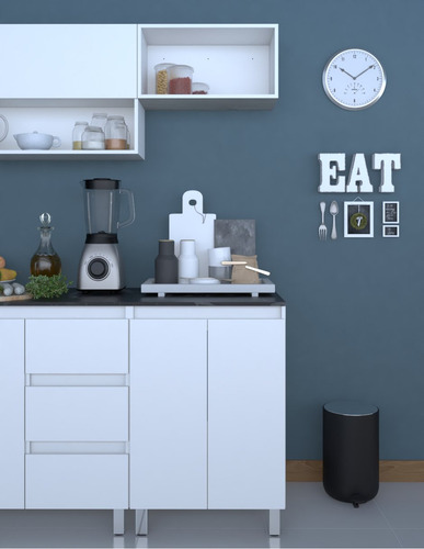 Cocina Integral Con Gabinete Inferior Y Alacena Decomobil Color Blanco - Mármol Negro