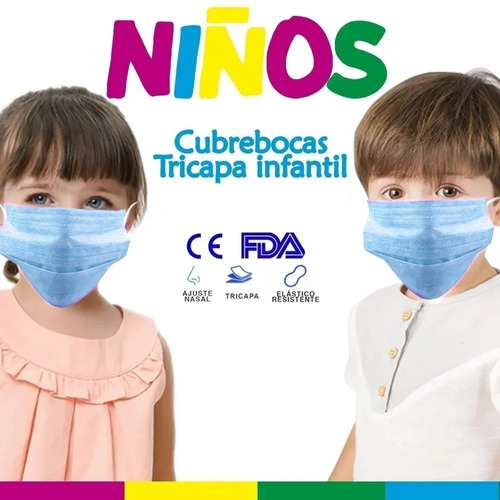 Kit 300 Tapabocas Cubrebocas Infantil Niños Tricapa Infantil