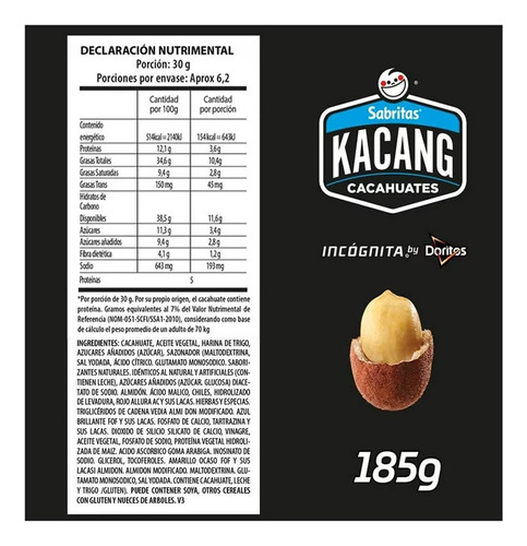 Cacahuates Sabritas Kacang Incógnita 185 G 5 Pack