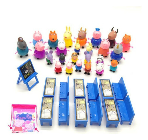 39 Piezas De Peppa Pig Familia Figuras Juguetes