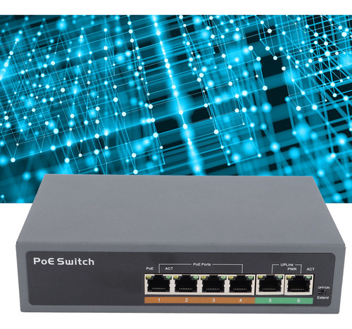 Conmutador Poe De 6 Puertos Para Punto Ethernet Rj45