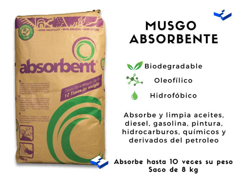 Paquete 5 Sacos Musgo Absorbente Para Derrames Hidrocarburos