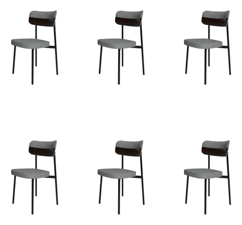 6 Unidades Cadeira Alloa Fixa C/4 Pés 50 X 44,7 X 83,8 Cm Cor Corriente Cinza Claro/courino Café