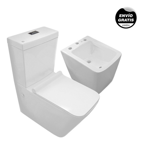 Imagen 1 de 7 de Combo Inodoro Largo Deposito Bidet 3 Agujeros Prunus Retama