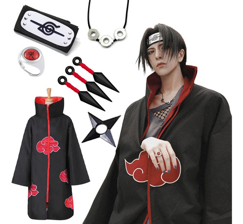 Disfraz De Naruto Akatsuki Ninja, Capa De Anime,7 Accesorios