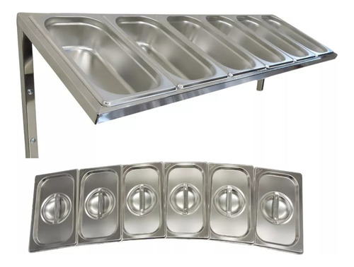 Condimentadora Com Tampa Inox De Mesa Pizzaria 6 Cubas