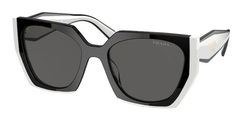 Gafas Prada SPR15w, negro/blanco, 09q-5s0, 54 mm, color de varilla: blanco, color de lente: gris oscuro, diseño rectangular