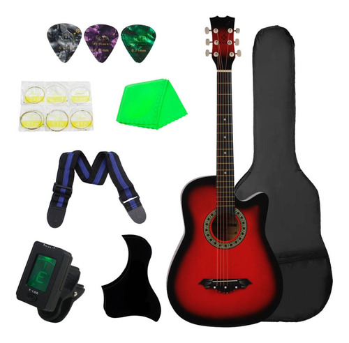 Guitarra Acustica Curva Kit Paquete Con Accesorios Completo Color Marrón Oscuro Orientación De La Mano Diestro