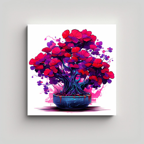 20x20cm Cuadro Vintage Árbol Bonsái Ginkgo Biloba Morado Y