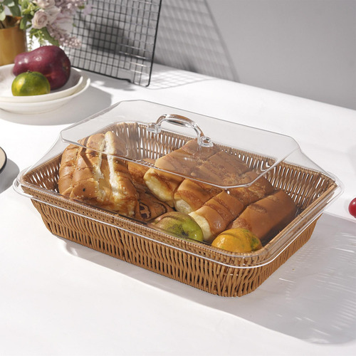 Cesta De Pan Tejida Con Tapa, Bandeja Para Servir, Medio