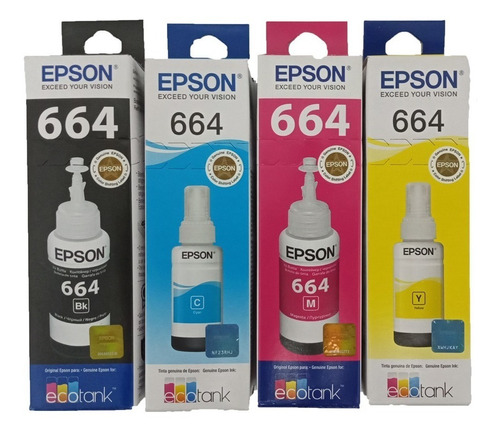 Combo Botellas Tinta Epson 664 Negro Y Colores Vigente Orgna