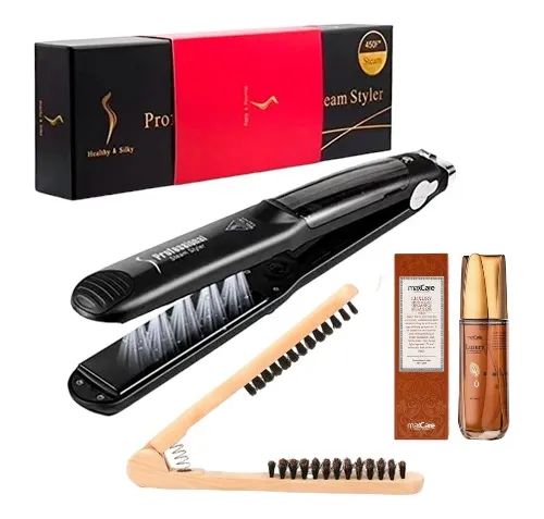 Pack Plancha Vapor + Cepillo Alisador + Aceite Argan