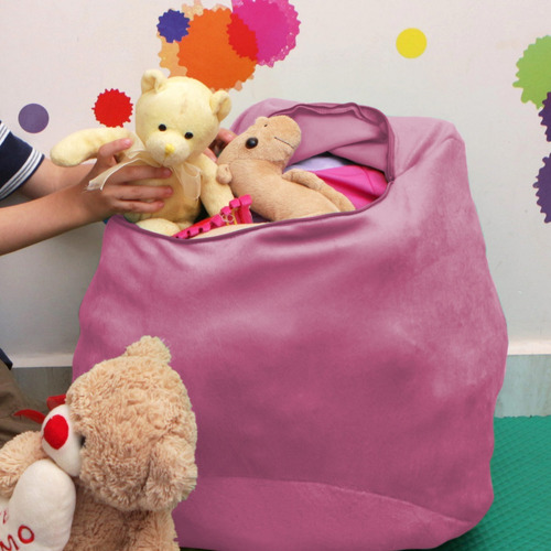 Imagem 2 de 5 de Puff Organizador Infantil Para Bichos De Pelúcia Rosa Claro