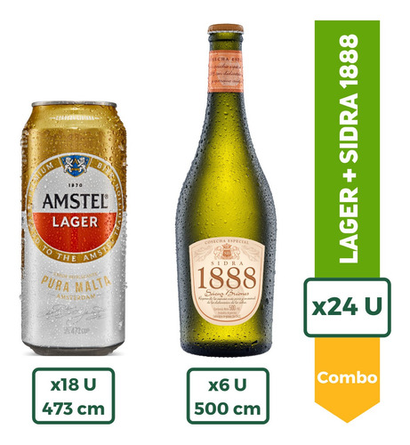 Imagen 1 de 9 de Cerveza Amstel Lager Lata 473ml X18 + Sidra 1888 500ml X6