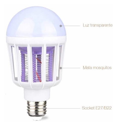 Foco Led 15w Lampara Mata Mosquitos E Insectos 3 Funciones E