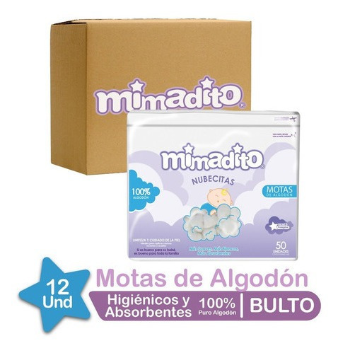 Motas De Algodón Mimadito 50 Und X Caja 12 Unidades