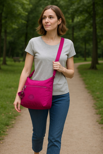 Bolsa Cruzada Bandoler Hobbo Kipling Hb6628 Purpura Original Fucsia Lisa Níquel Fucsia