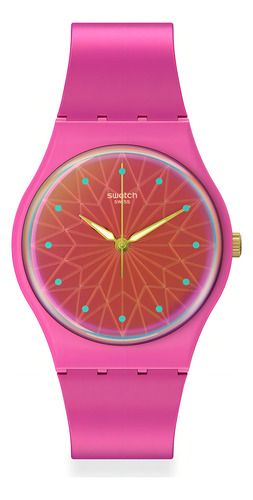 Reloj Swatch Fantastic Fuchsia So28p110 Correa Rosa Bisel Rosa Fondo Rosa