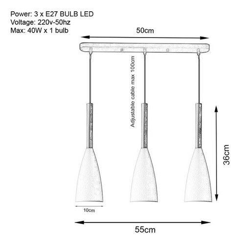 Lámpara Colgante Tres Candelabros Y Barra Modelo Nórdico