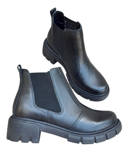 Imagem 4 de 6 de Bota Feminina Preta Botinha Couro Cano Curto Salto Médio
