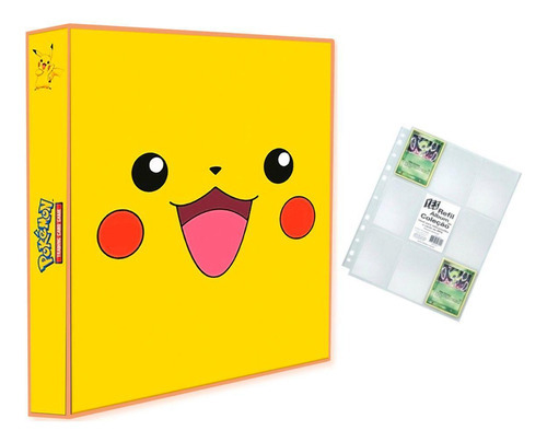 Álbum Pasta Fichário Pokemon + 10 Folhas Pikachu Sorrindo