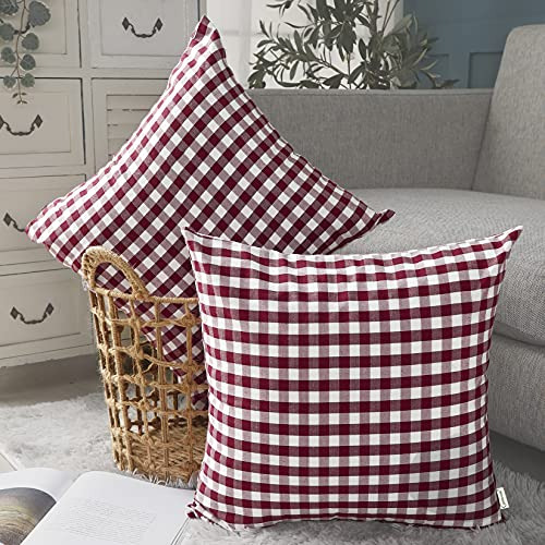 Red Plaid Throw Pillow Covers 18 X 18 Set Of 2 Burgundy...