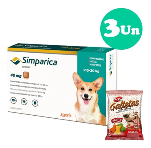 Tableta Antipulgas Y Garrapatas Simparica 10 A 20 Kg X 3comp