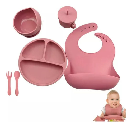 Kit Alimentación Bebe Niño Vajilla En Silicona Plato Babero