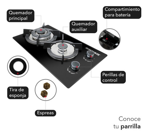 Mayware Parrilla De Gas 2 Quemadores Empotrable Hy-3000g