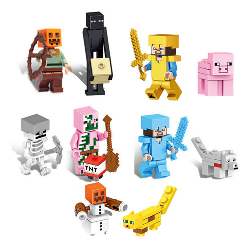 Figuras Minecraft Steve Creeper Alex Ender Pack 10 Piezas