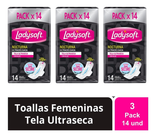 Toalla Fem Noctur Ladysoft Ultradelgada Tela Ultraseca X3paq