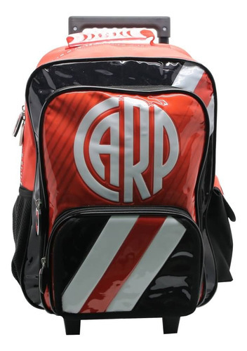 Mochila Escolar River Plate Carp Diseño Black Con Carro Color Negro Diseño De La Tela Liso