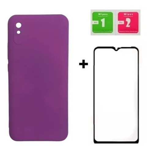 Capa Capinha + Película 3d Compatível Xiaomi Redmi 9a 6.53 Cor Roxo Xiaomi Redmi 9a 6.53